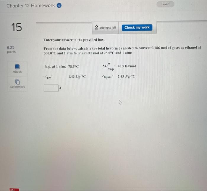 Solved Saved Chapter 12 Homework 15 2 attempts left Check my | Chegg.com