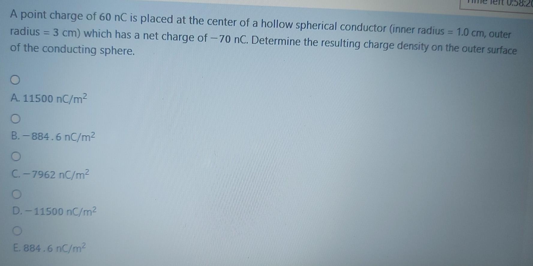 Solved A point charge of 60 nC is placed at the center of a | Chegg.com