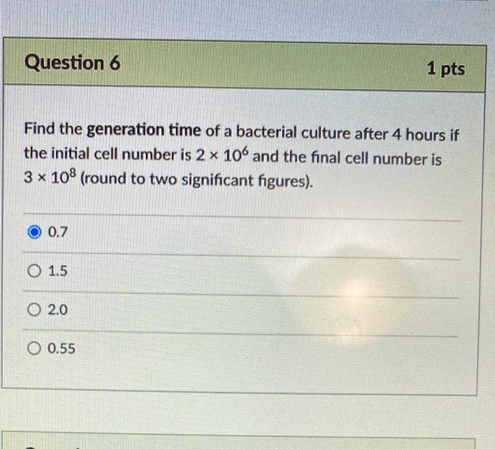 Solved Question 6 1 pts Find the generation time of a | Chegg.com