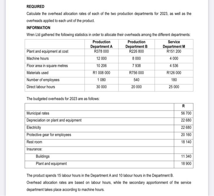 Solved REQUIRED Calculate the overhead allocation rates of | Chegg.com