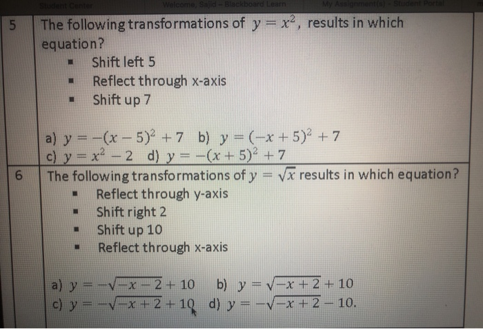 Solved The Following Transformations Of Y X2 Results I Chegg Com