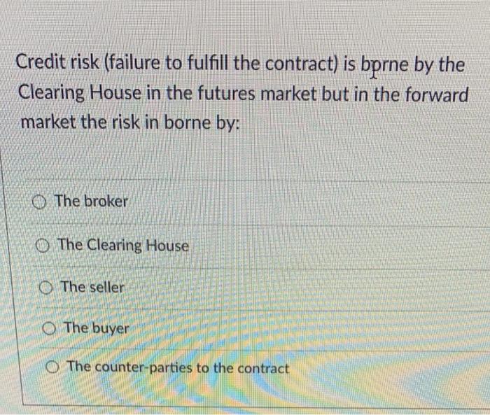 Solved Credit risk (failure to fulfill the contract) is | Chegg.com