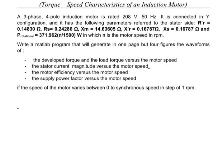 Solved A 3-phase, 4-pole induction motor is rated 208 V,50 | Chegg.com