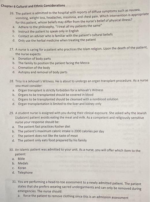 Solved Chapter 6 Cultural and Ethnic Considerations 26. The | Chegg.com