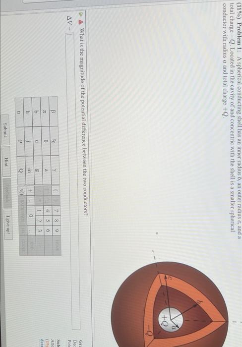 Solved (11%) Problem 1: A spherical conducting shell has an | Chegg.com