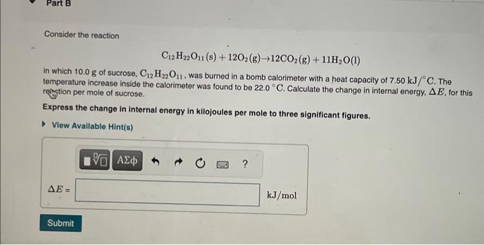 Solved Consider the reaction C12H22O11( s)+12O2( g)→12CO2( | Chegg.com