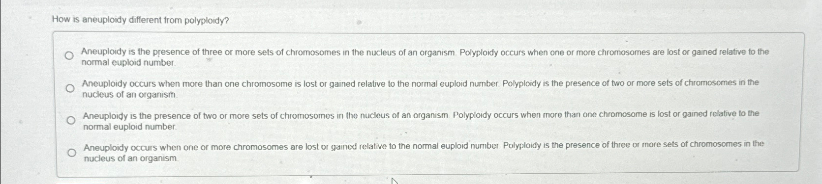 Solved How is aneuploidy different from | Chegg.com