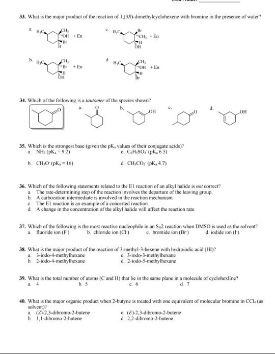 Solved 33. What is the major product of the reaction of | Chegg.com