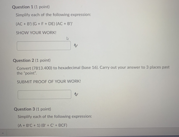 Solved Question 1 (1 point) Simplify each of the following | Chegg.com
