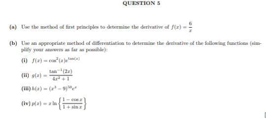 First Principles Derivative Example Questions Solved QUESTION 5(a) Use the method of first principles to | Chegg.com