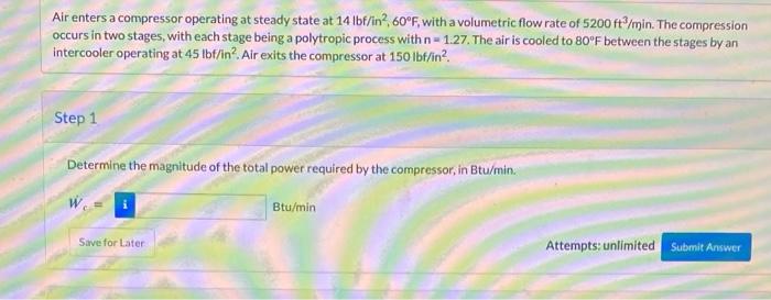 Solved Air enters a compressor operating at steady state at | Chegg.com