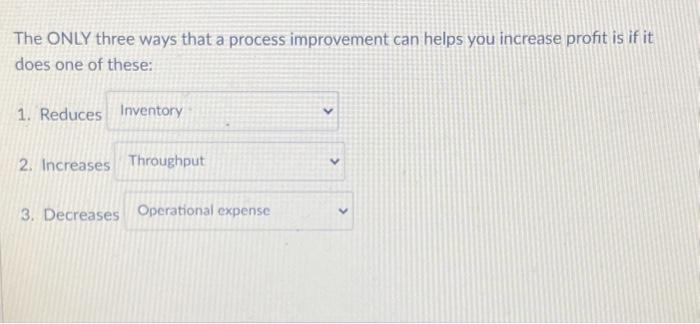 Solved The ONLY three ways that a process improvement can | Chegg.com