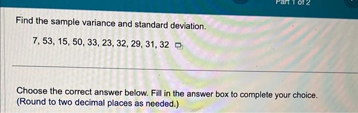 Solved Find the sample variance and standard deviation. | Chegg.com
