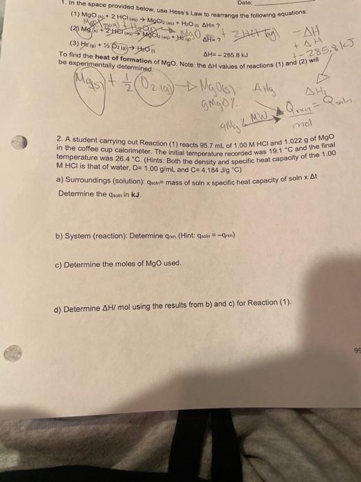 Solved (1) MgO + 2HCl > MgCl2 + HOAH? meet Home WO (2) M2 | Chegg.com
