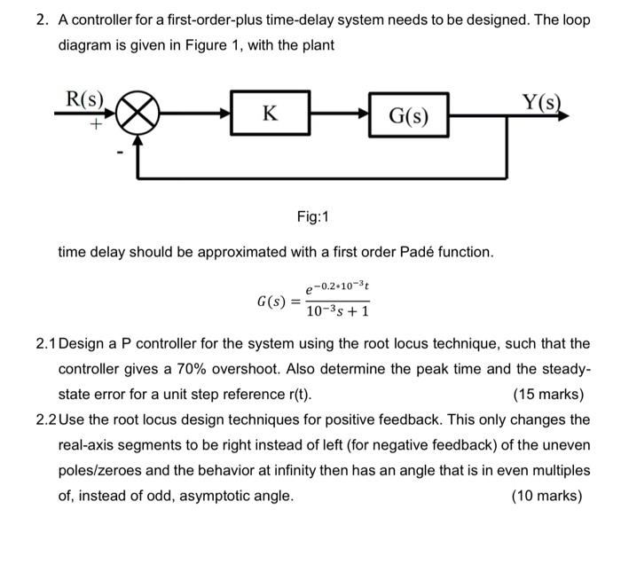 Solved 2. A controller for a first-order-plus time-delay | Chegg.com