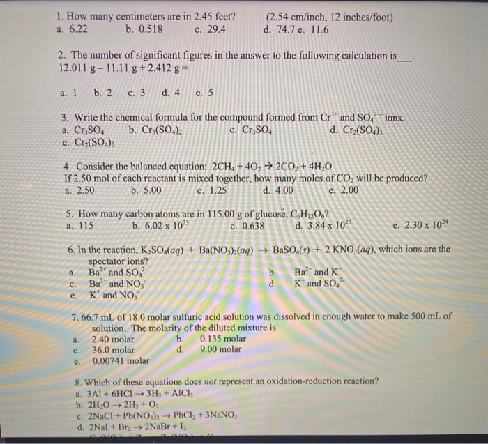 1 How Many Centimeters Are In 2 45 Feet A 6 22 B Chegg Com