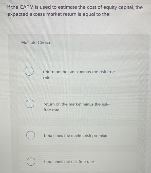 Solved If The CAPM Is Used To Estimate The Cost Of Equity | Chegg.com
