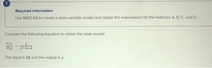 State Variables In Matlab Example Solved Required information Use MATLAB to create a state | Chegg.com