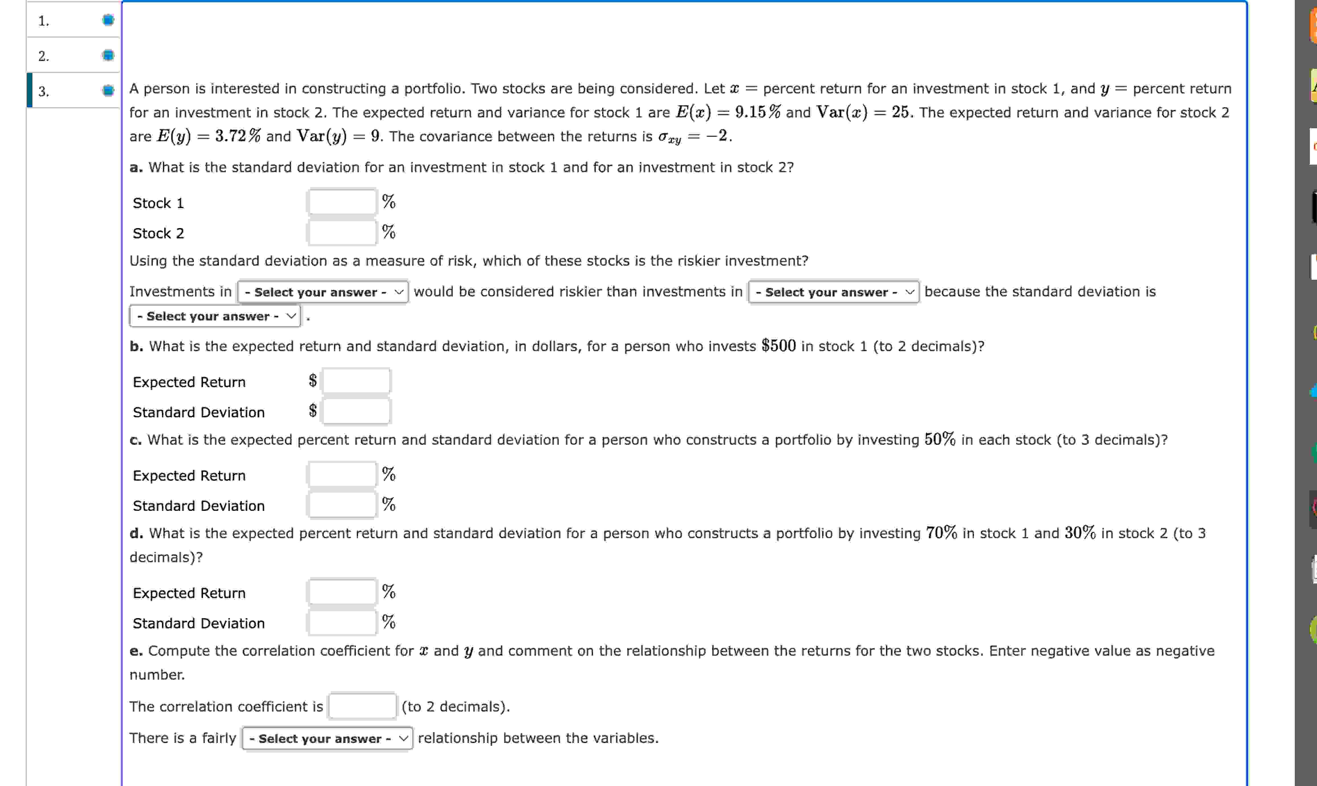 Solved Using the standard deviation as a measure of risk, | Chegg.com