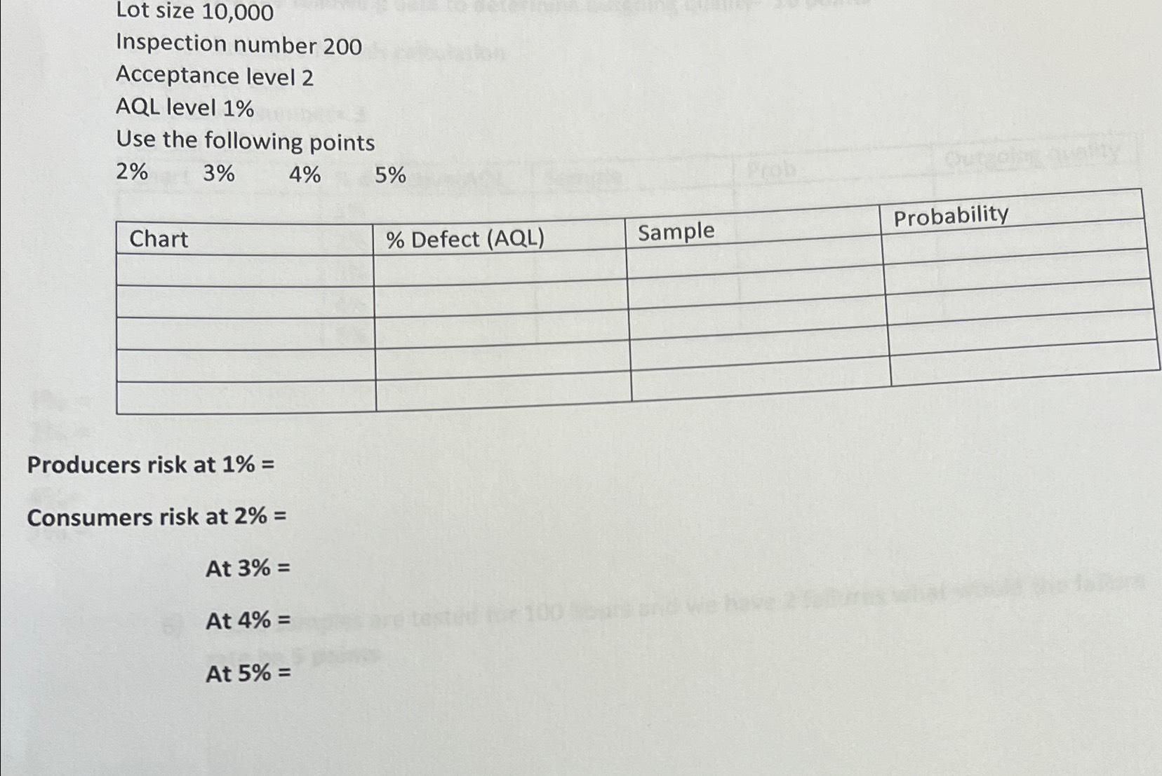 Solved Lot size 10,000Inspection number 200Acceptance level | Chegg.com