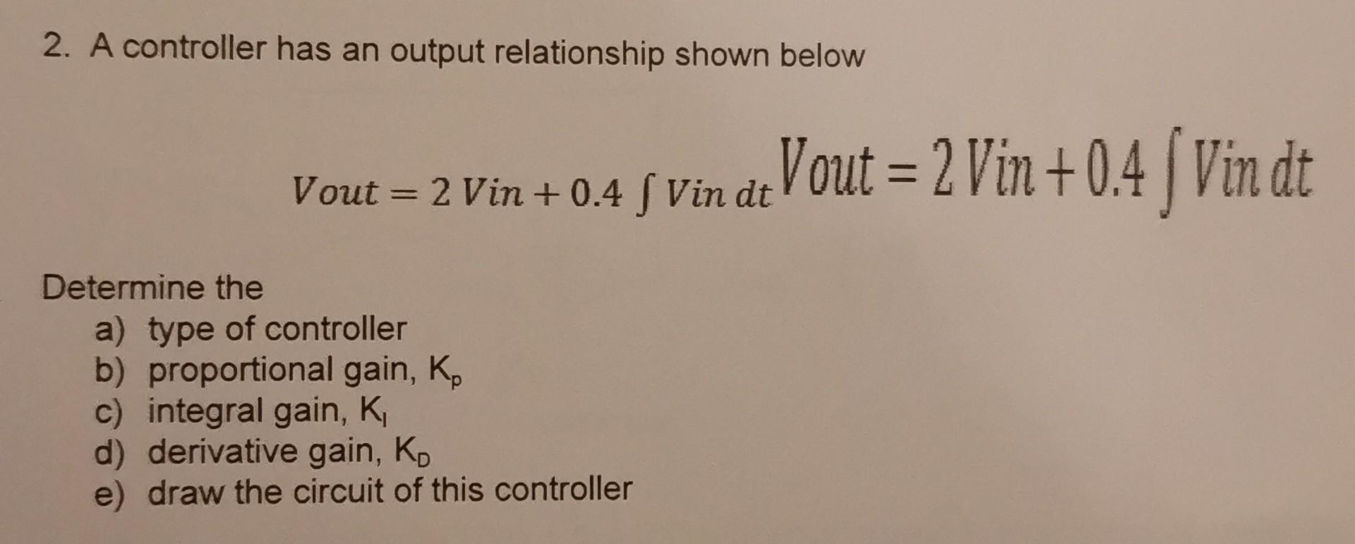 Solved 2. A controller has an output relationship shown