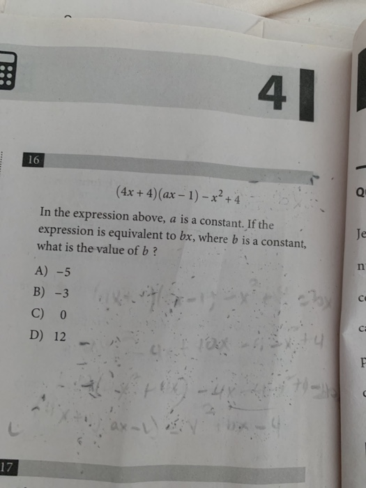 Solved 16 4x 4 ax 1 X 4 In The Expression Above Chegg