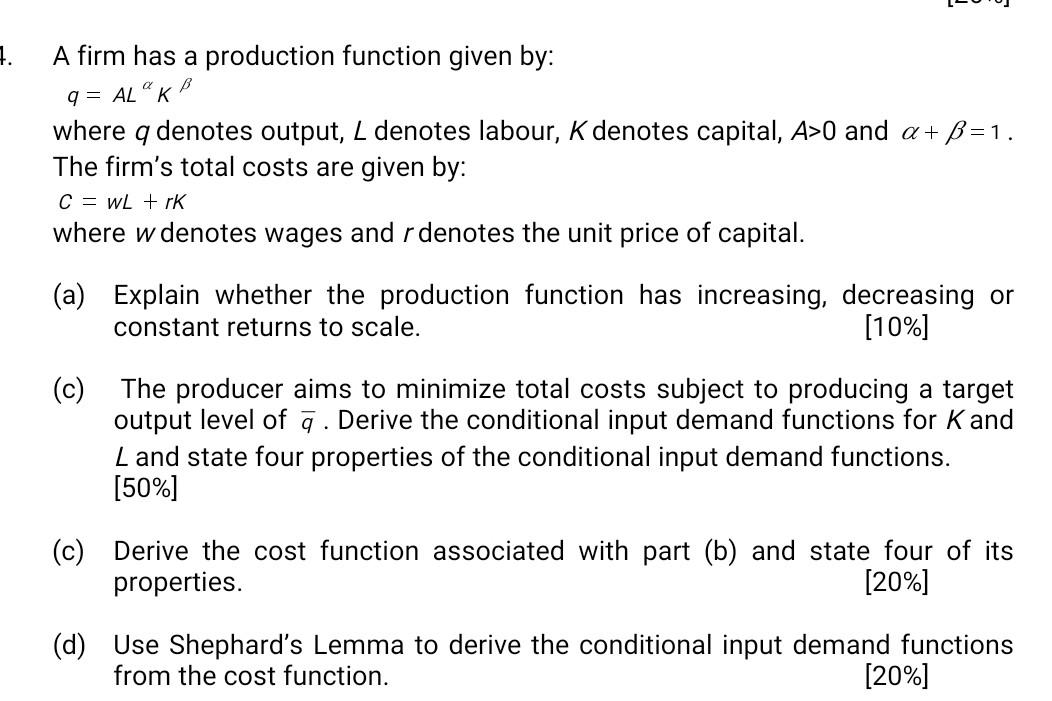 Solved 1. A profit-maximising firm has a production function | Chegg.com