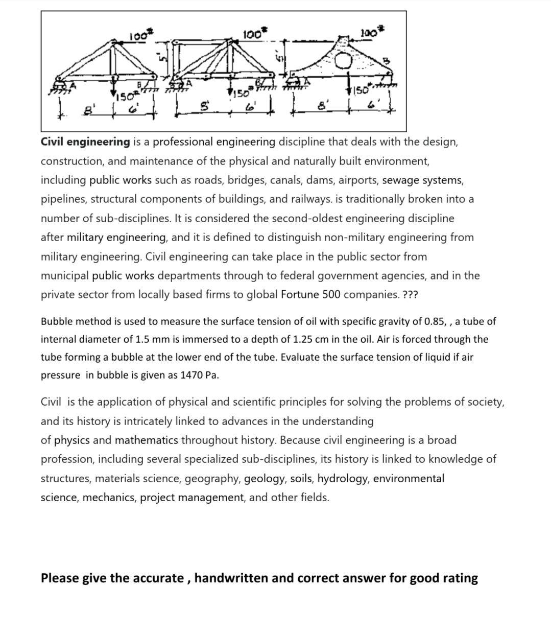 Solved 100 100 150 & B! Civil engineering is a professional | Chegg.com