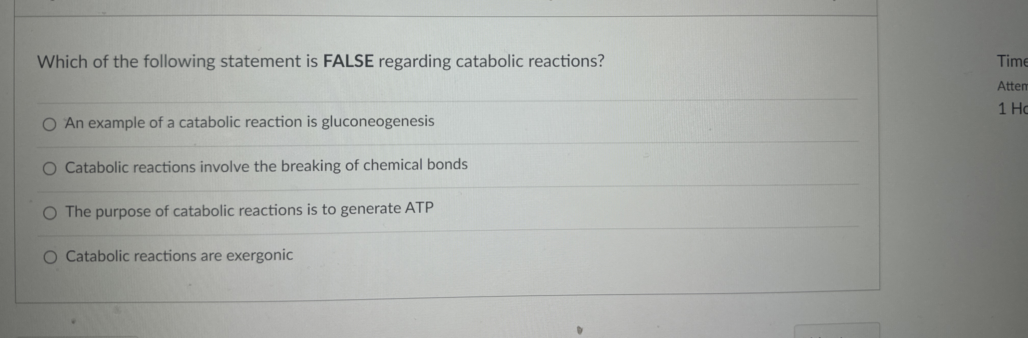 which of the following is an example of a catabolic reaction quizlet