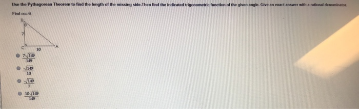Solved Use the Pythagorean Theorem to find the length of the | Chegg.com