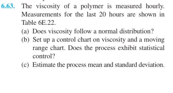 Solved 6.63. The viscosity of a polymer is measured hourly. | Chegg.com