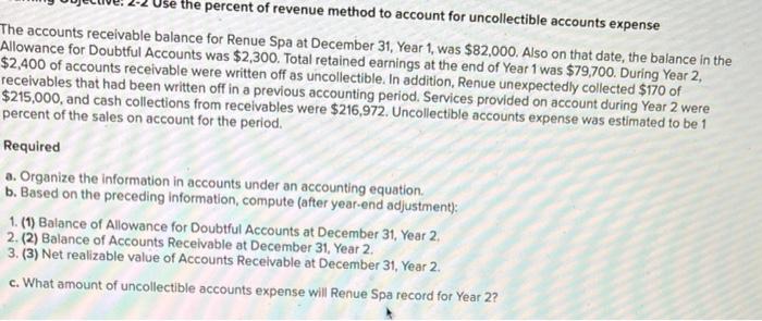 Solved The Percent Of Revenue Method To Account For 5667