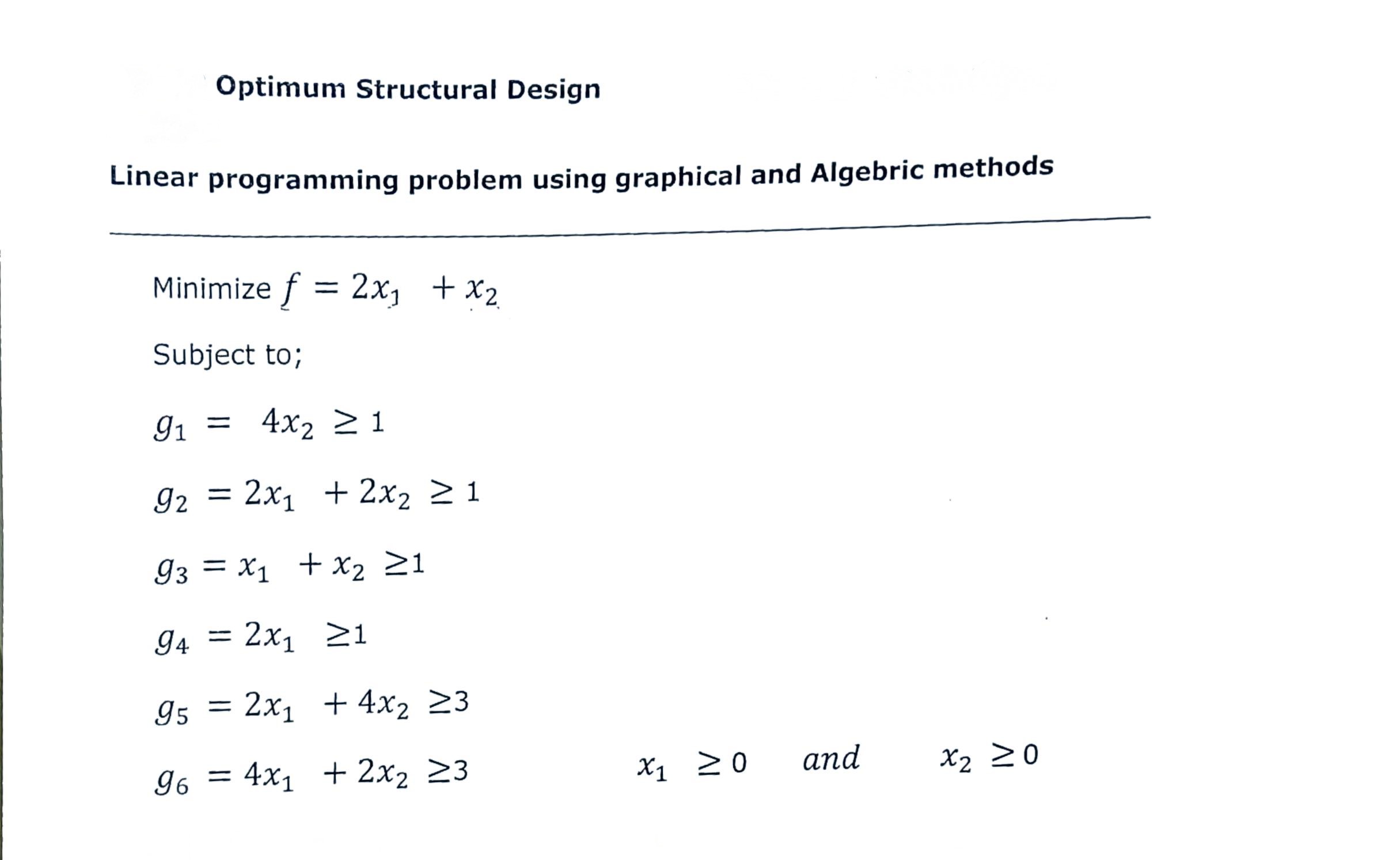 Solved Optimum Structural DesignLinear programming problem | Chegg.com