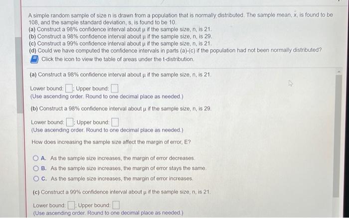 Solved A simple random sample of size n is drawn from a | Chegg.com