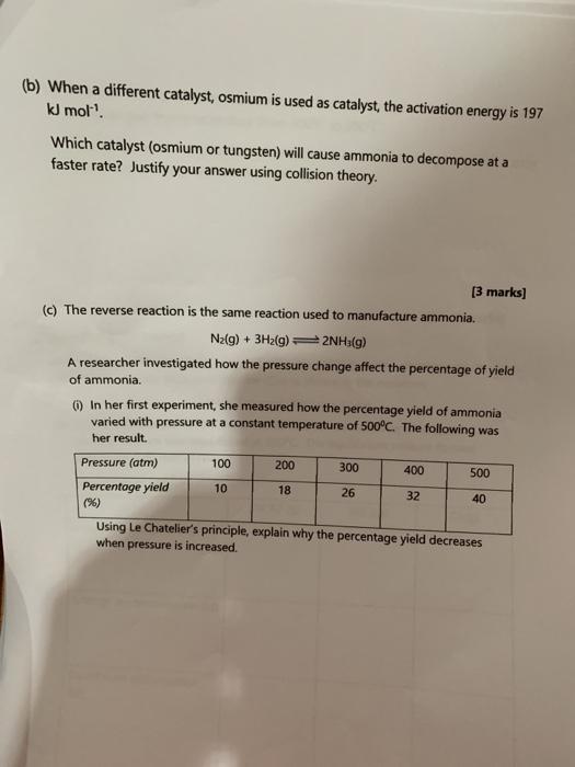 Solved Question 1 (12 marks) The decomposition of ammonia is | Chegg.com