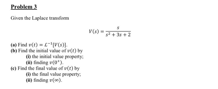 Solved Problem 3 Given The Laplace Transform Vs 52 3s Chegg Com