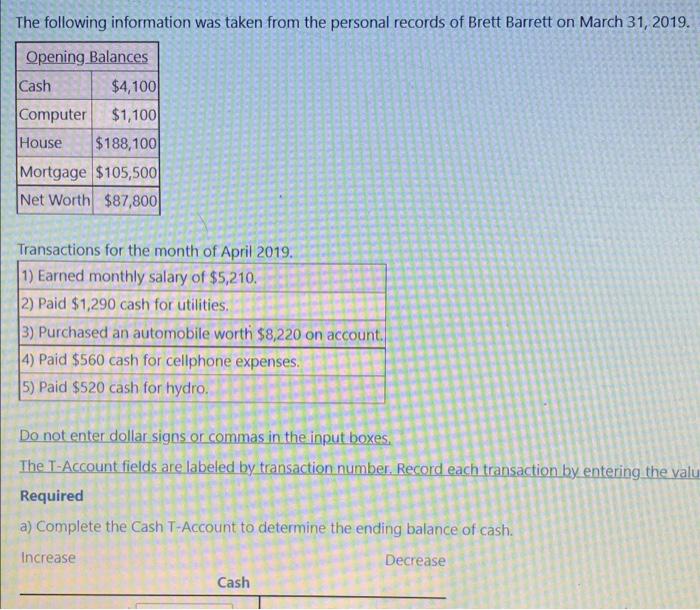 Solved The following information was taken from the personal