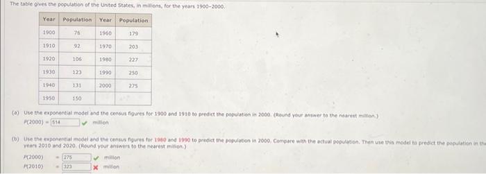 Solved The Table Gives The Population Of The United States, | Chegg.com