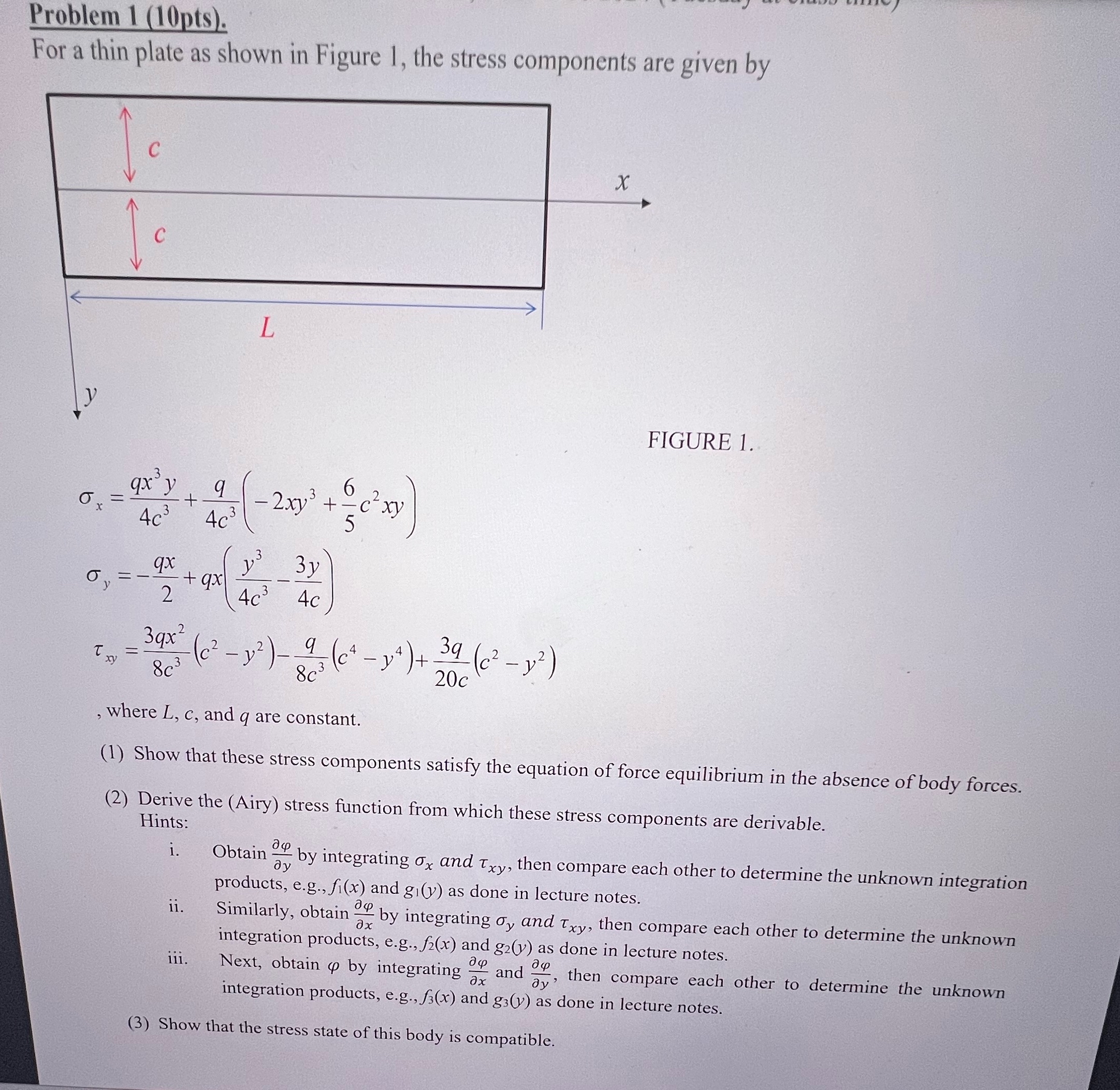 Solved Problem 1 (10pts).For a thin plate as shown in Figure | Chegg.com