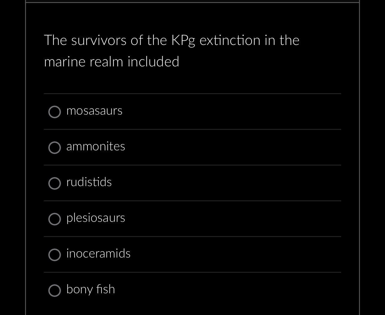 Solved The survivors of the KPg extinction in the marine | Chegg.com