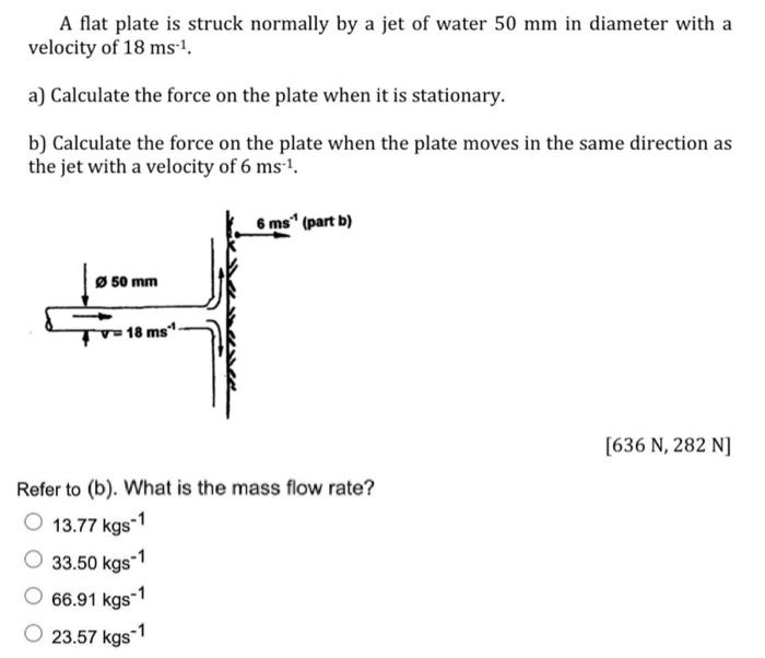 Solved A flat plate is struck normally by a jet of water 50 | Chegg.com