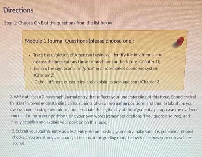 Solved Directions Step 1: Choose ONE of the questions from | Chegg.com