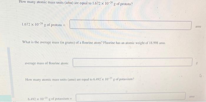 Solved How many atomic mass units (amu) are equal to | Chegg.com