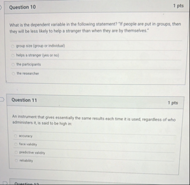 Solved 1 ptsQuestion 10What is the dependent variable in | Chegg.com