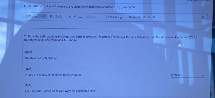 Solved (56pts) Part I. Batteries Battery #1 Cell voltage | Chegg.com