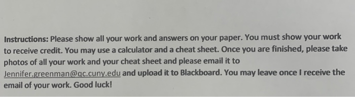 Solved Instructions: Please show all your work and answers | Chegg.com