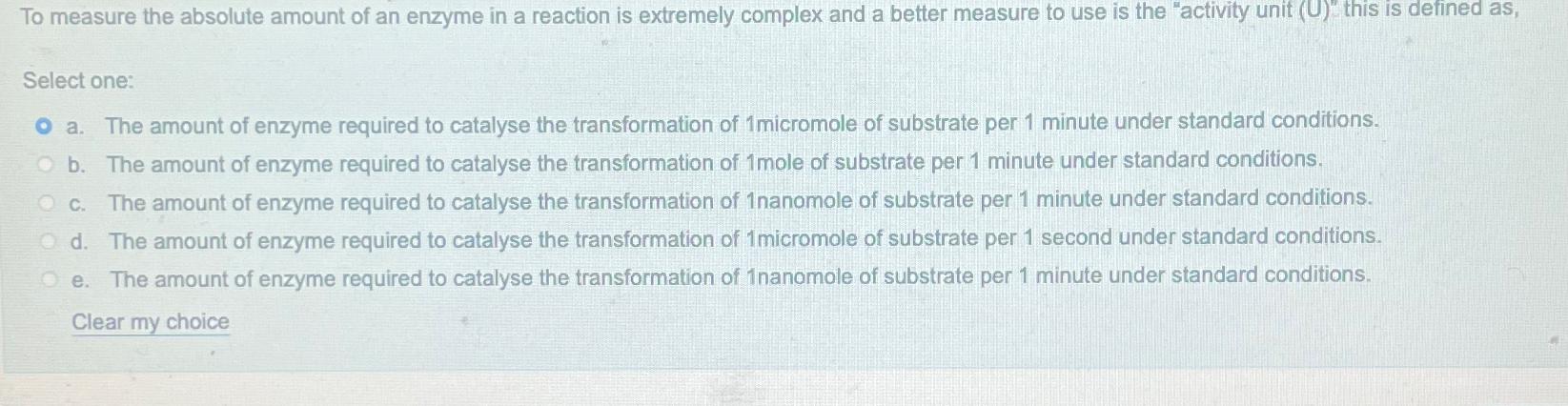 Solved To measure the absolute amount of an enzyme in a | Chegg.com