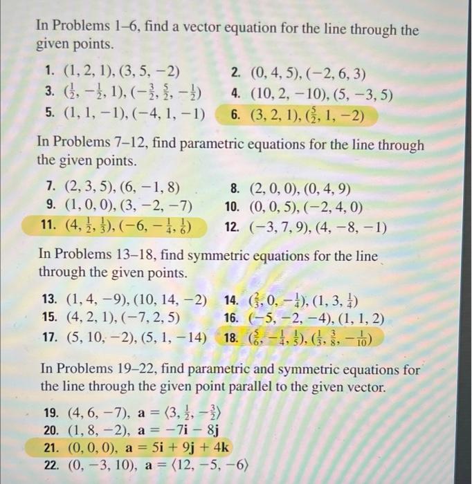 Solved In Problems 1-6, find a vector equation for the line | Chegg.com