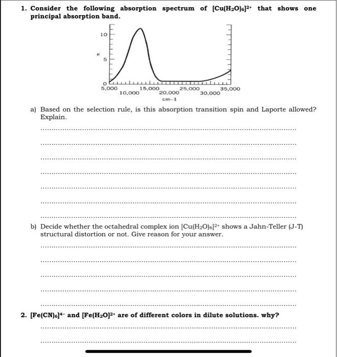 Solved 1. Consider the following absorption spectrum of | Chegg.com