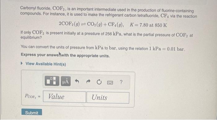 Solved Carbonyl Fluoride, COF2, Is An Important Intermediate | Chegg.com